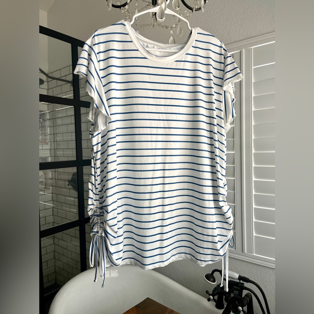 SHEIN Plus Striped Drawstring Side Tee 3XL